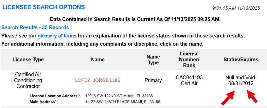 DBPR License Revoked for Jorge Lopez