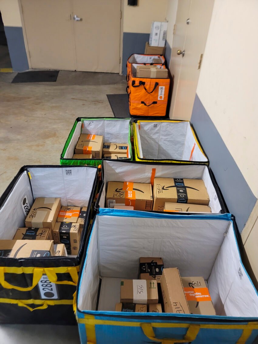 Boxes not checked in receiving. Bins were lining the walls up to the elevator