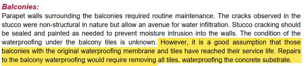Engineer's report to Association: Balconies
