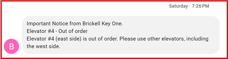 1/31/26 Livvie message that Elevator #4 is out of service