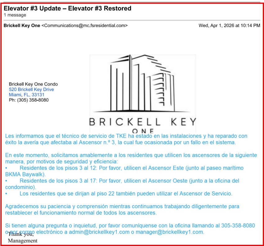 4/2/2026 Memorando sobre los ascensores